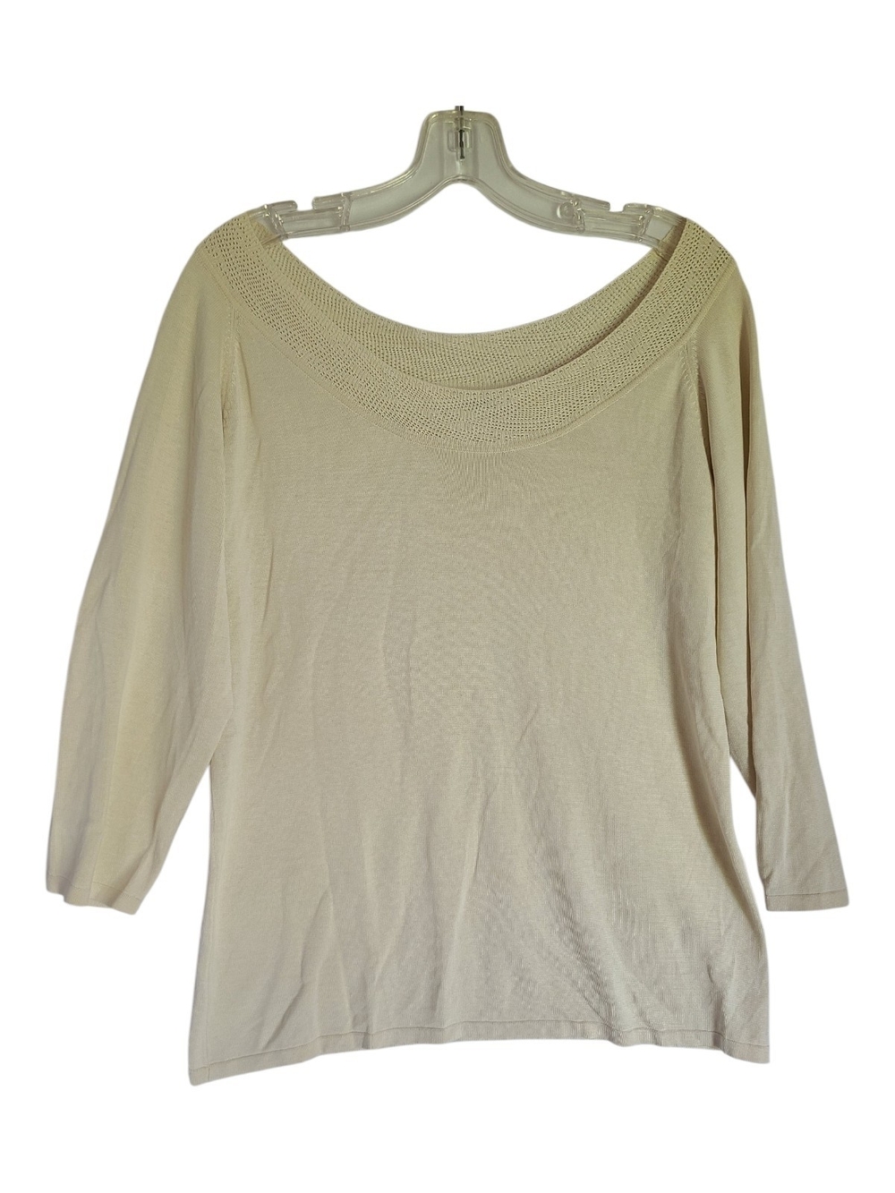 Coldwater Creek Silk Cotton Cream Pointelle Scoop Neck Sweater Top Large